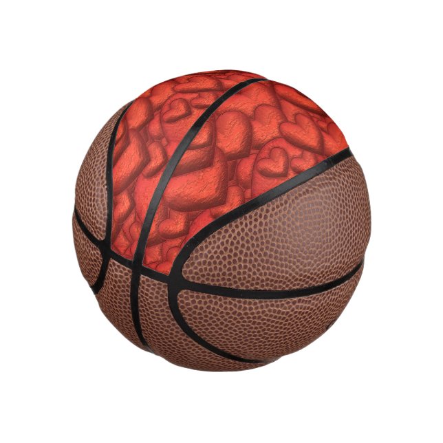Schimmernde Herzen tief rot Mini Basketball (angewinkelt)
