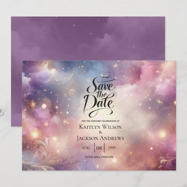 Schimmernde Himmelshardust-Hochzeiten Save The Date (Vorne/Hinten)