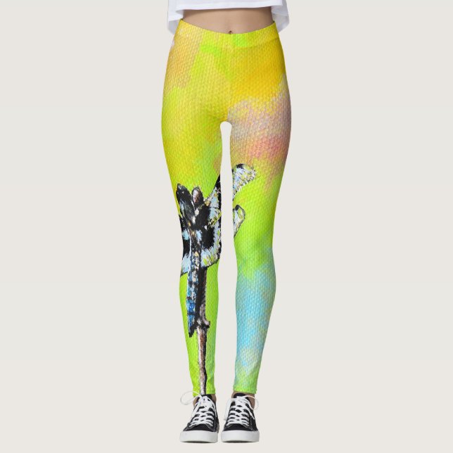 Schimmernde Libellenmalerei Leggings (Vorderseite)