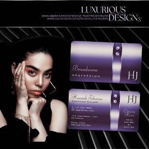 Schimmernde Lila Diamantenstartinitialen Visitenkarte