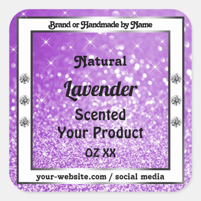 Schimmernde Lila Glitzer-Produktkennzeichnungen Quadratischer Aufkleber (Vorderseite)