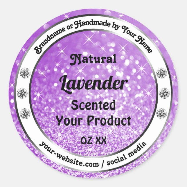 Schimmernde Lila Glitzer-Produktkennzeichnungen Runder Aufkleber (Vorderseite)