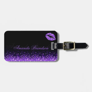 Schimmernde Lila Lippen Schwarzes Gepäck Tag Gepäckanhänger