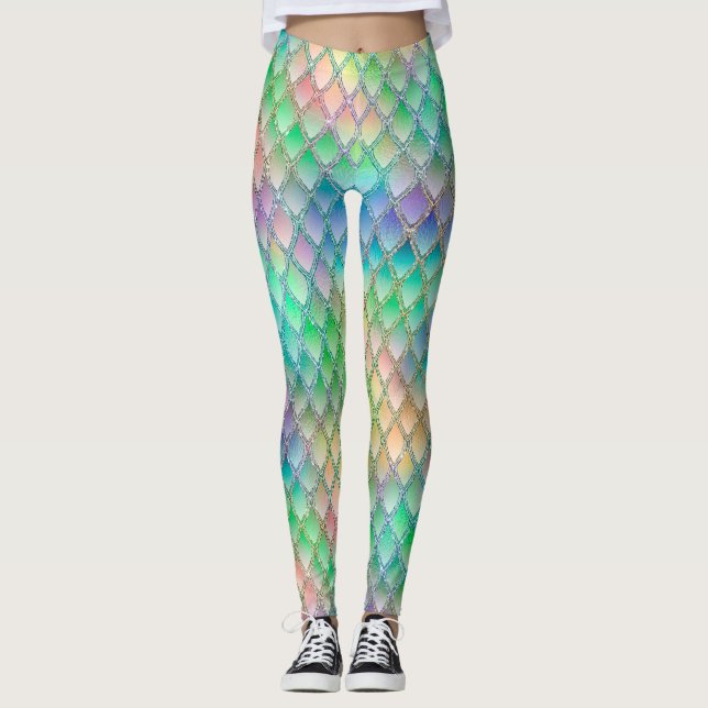Schimmernde Pastel-Regenbogen- und Glitzer-Drachen Leggings (Vorderseite)