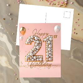 Schimmernde Perlen und Gold Akzente 21. Geburtstag Postkarte