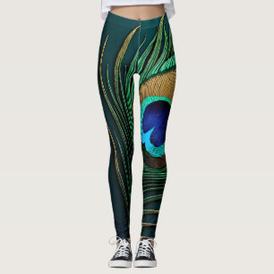 Schimmernde Pfauenfedern in aquamarin und smaragdf Leggings