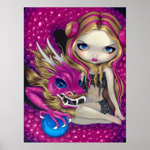 Schimmernde Pink Dragon Fantasy Fantasy Fee Print Poster