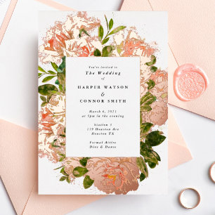 Schimmernde Roségold-Romanze-Watercolor-Hochzeit Folieneinladung