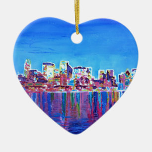 Schimmernde Skyline von Chicago-Skylinen nachts Keramikornament