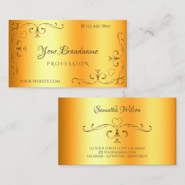 Schimmernde Verzierte Eckgrenzen Leuchtend Orange Visitenkarte (Vorne/Hinten)