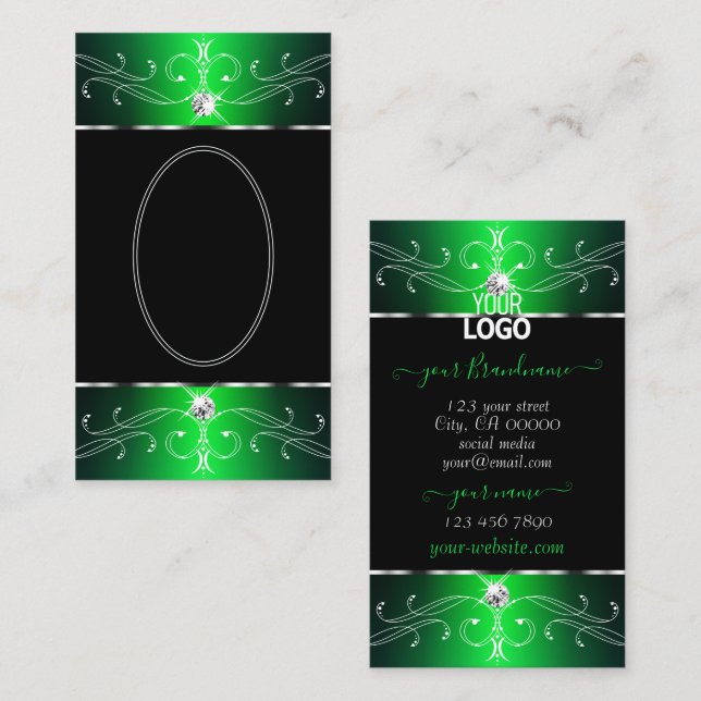 Schimmernde Verzierte Ornamente in Grün/Schwarz mi Visitenkarte (Vorne/Hinten)