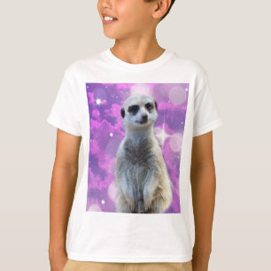 Schimmernder Charme: Meerkat auf rosa Bokeh Hinter T-Shirt