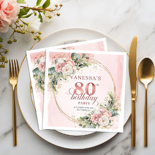 Schimmernder Roségold-Blush-Rosa 80 Geburtstagsser Serviette