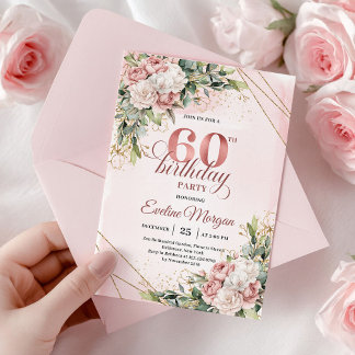 Schimmernder Roségold-Wangenrot-Geburtstag 60 Einladung