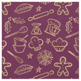 Schimmerndes Gold Burgund Weihnachtsbackmuster Stoff