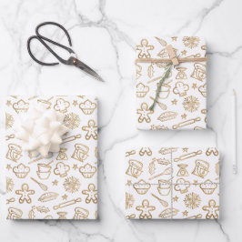 Schimmerndes goldenes Weihnachtsbackmuster Geschenkpapier Set
