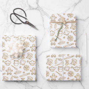 Schimmerndes goldenes Weihnachtsbackmuster Geschenkpapier Set