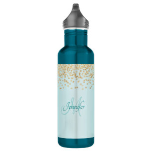 Schimmerndes Meeresblau mit goldenem Glitzer Spark Edelstahlflasche