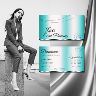 Schimmery Aquamarin Glamour mit Monogram Stilvoll Visitenkarte