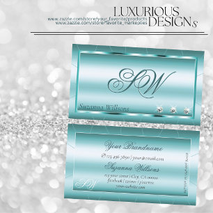 Schimmery Aquamarin mit Diamonds und Monogram Eleg Visitenkarte