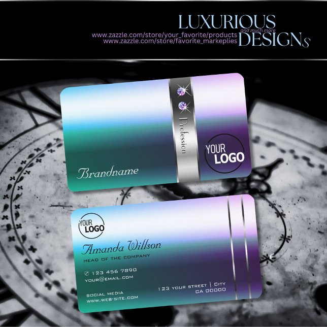 Schimmery Aquamarine Lila Ombre Silver Dekoration  Visitenkarte (Von Creator hochgeladen)