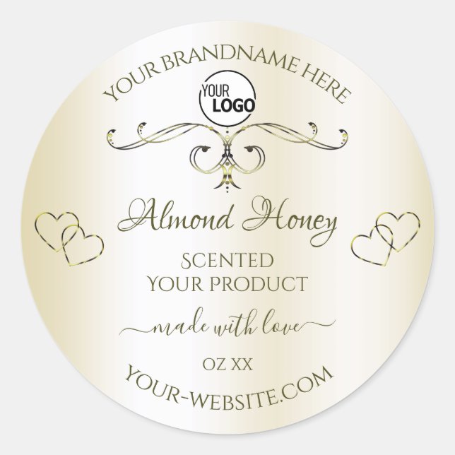 Schimmery Cream Verziert Product Labels Logo Heart Runder Aufkleber (Vorderseite)