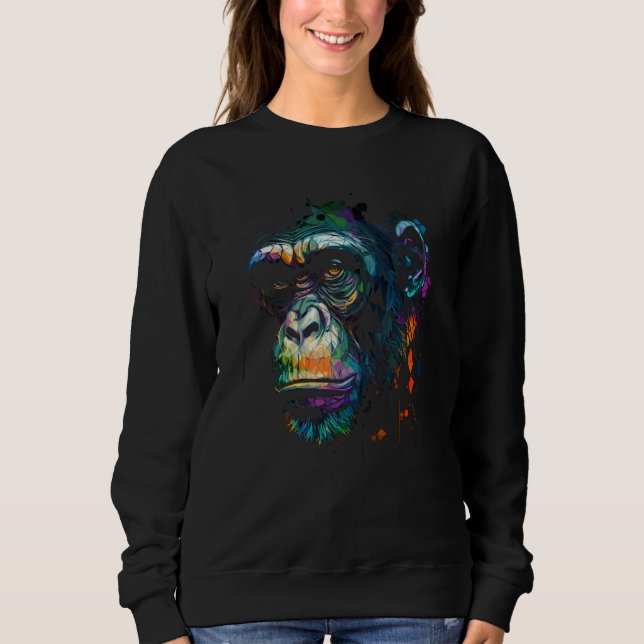 Schimpanse Affengesicht Buntes Wildtier Waldtier Sweatshirt (Vorderseite)