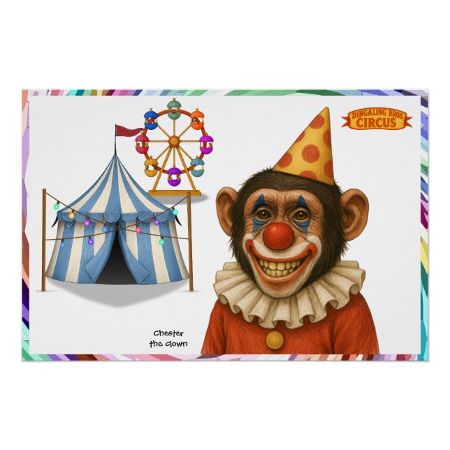 Schimpanse Clown Chester Poster (Vorderseite)