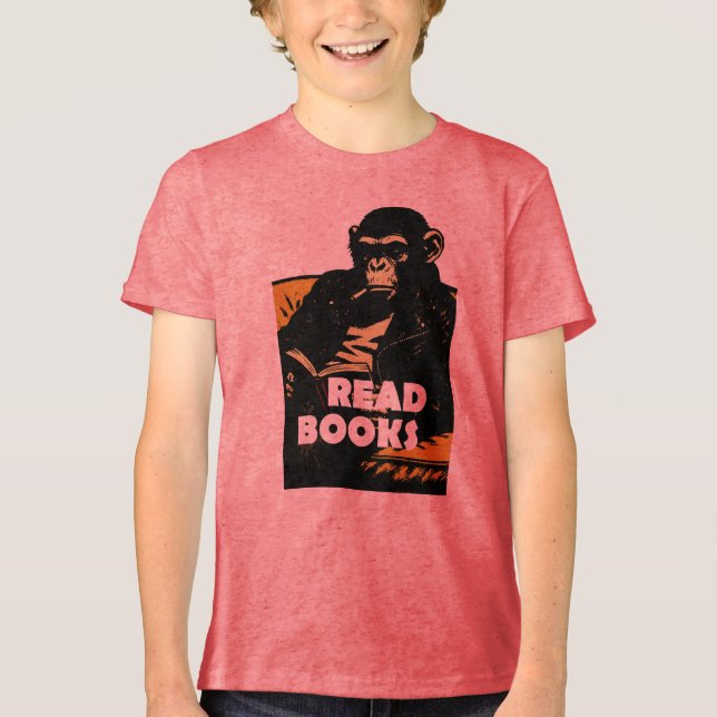 Schimpanse liest Bücher Tri-Blend Shirt (Vorderseite)