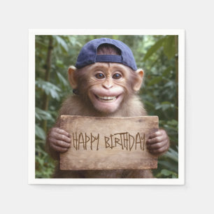 Schimpanse mit einem Happy Birthday-Schild Serviette