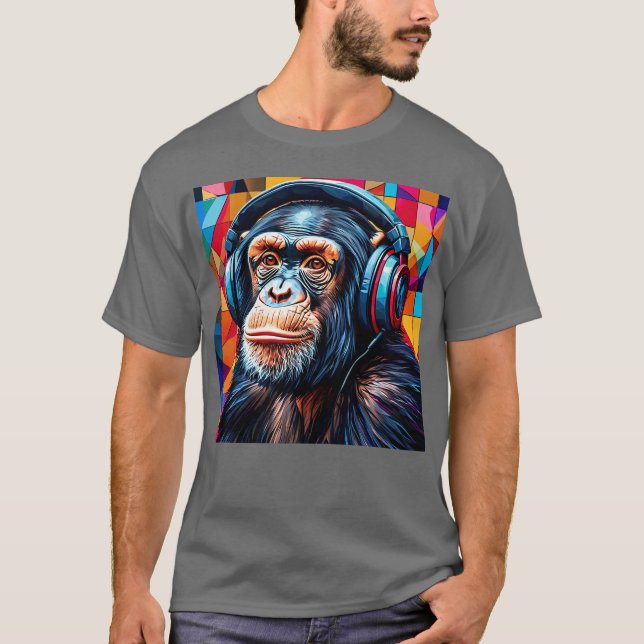 Schimpanse mit Kopfhörern T-Shirt (Vorderseite)