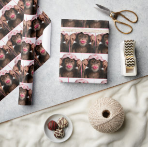 Schimpanse mit rosa Lippenstift Geschenkpapier