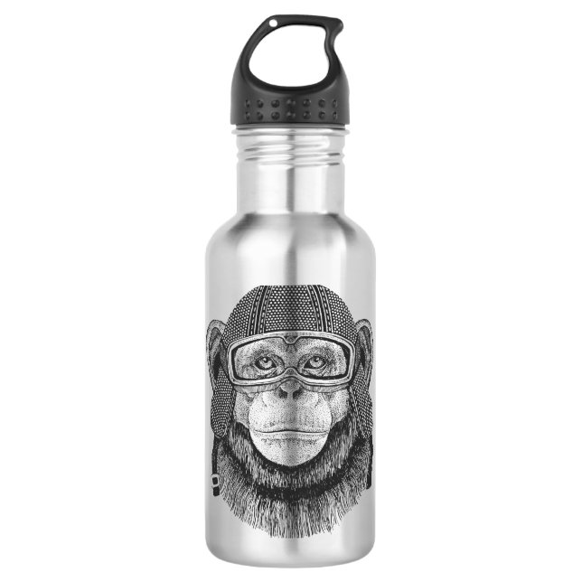 Schimpanse-Motorrad-Reiter Edelstahlflasche (Vorderseite)
