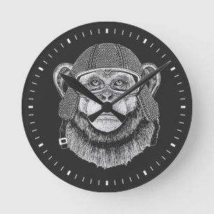 Schimpanse-Motorrad-Reiter Runde Wanduhr