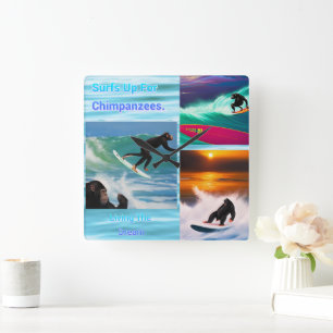 Schimpansen surfen FotoCollage, Wall Clock Quadratische Wanduhr
