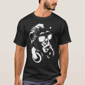Schimpansenaffe mit Kopfhörern und Sonnenbrille T-Shirt