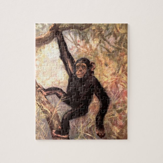 Schimpanzee Monkey von CE Swan, Vintage Wildtiere Puzzle (Vertikal)