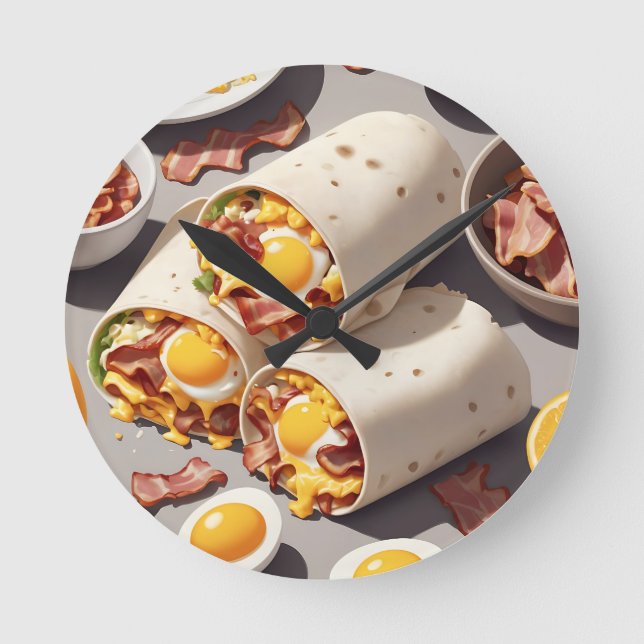 Schinken-Ei-Käse-Frühstückswrap Runde Wanduhr (Vorderseite)