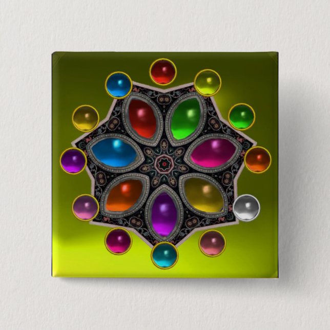 SCHINKSTAR MIT FARBEN GEMSTONES, Gelb Button (Vorderseite)