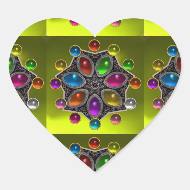 SCHINKSTAR MIT FARBEN GEMSTONES, Gelb Herz-Aufkleber (Vorderseite)