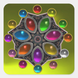 SCHINKSTAR MIT FARBEN GEMSTONES, Gelb Quadratischer Aufkleber