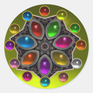 SCHINKSTAR MIT FARBEN GEMSTONES, Gelb Runder Aufkleber