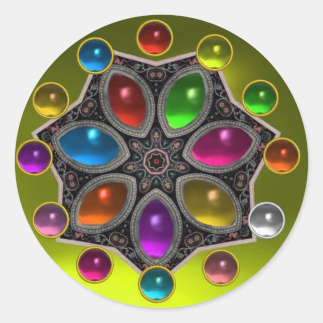 SCHINKSTAR MIT FARBEN GEMSTONES, Gelb Runder Aufkleber (Vorderseite)