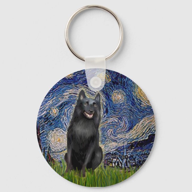Schipperke 5 - Starry Night Schlüsselanhänger (Vorderseite)