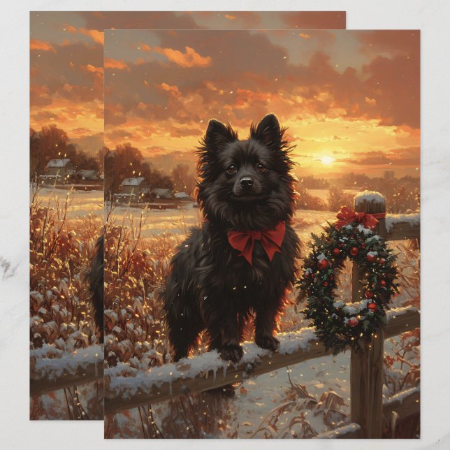 Schipperke Dog Rustic Winter Scrapbook Paper (Vorne/Hinten)