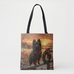 Schipperke Dog Rustic Winter Sunset