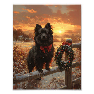 Schipperke Dog Rustic Winter Sunset Fotodruck
