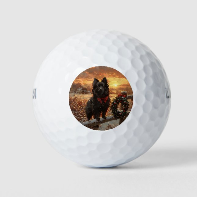 Schipperke Dog Rustic Winter Sunset Golfball (Vorderseite)