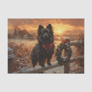 Schipperke Hund Rustikale Winter-Decoupage Seidenpapier