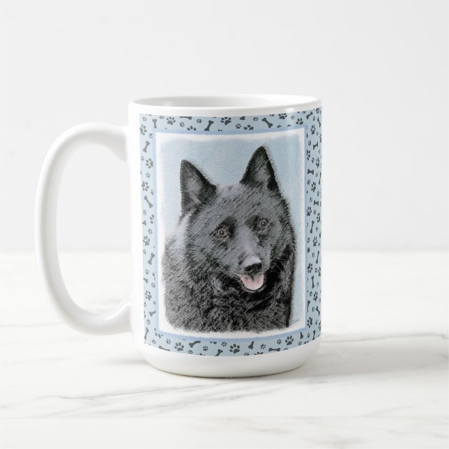 Schipperke Malerei - Niedliche Original Dog Art Kaffeetasse (Links)